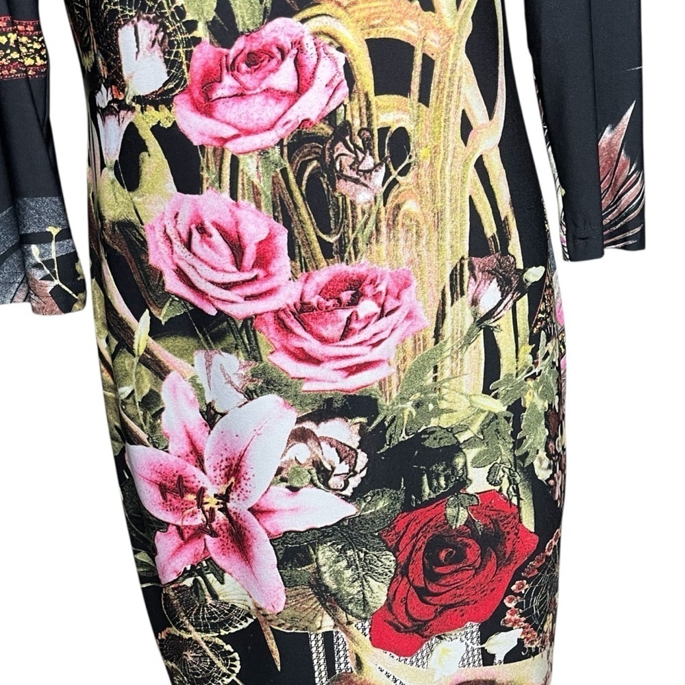 Joseph Ribkoff Long Sleeve Sheath Dress Black Pink Roses Size 12 Stretchy Knit - Picture 4 of 10